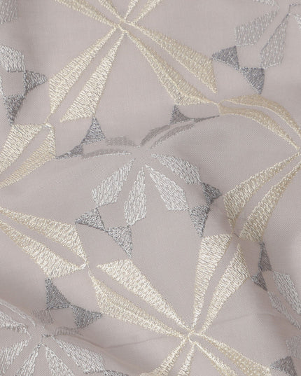 Light Grey Geometric Floral Pattern Cotton Voile Embroidery Fabric, 110 cm Width, Made in India-D24679