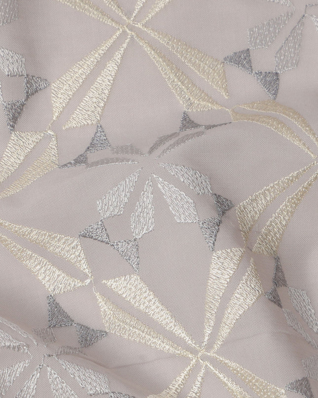 Light Grey Geometric Floral Pattern Cotton Voile Embroidery Fabric, 110 cm Width, Made in India-D24679