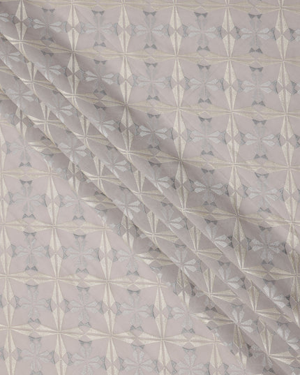Light Grey Geometric Floral Pattern Cotton Voile Embroidery Fabric, 110 cm Width, Made in India-D24679