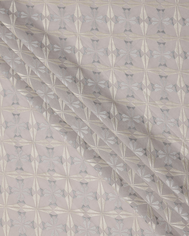 Light Grey Geometric Floral Pattern Cotton Voile Embroidery Fabric, 110 cm Width, Made in India-D24679