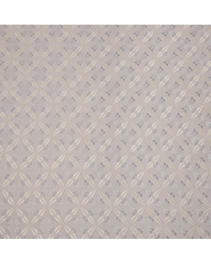 Light Grey Geometric Floral Pattern Cotton Voile Embroidery Fabric, 110 cm Width, Made in India-D24679