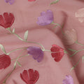 Dusty Pink Floral Vine Embroidered Cotton Voile Fabric Red Purple Tulip Flower Embroidery Soft Lightweight Breathable Dressmaking Sewing Fabric 110 Cms Width Made In India-D28409
