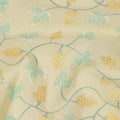 Light Yellow Cotton Voile Leaf and Vine Embroidery Fabric, Width 110 Cms, India-D25317