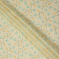 Light Yellow Cotton Voile Leaf and Vine Embroidery Fabric, Width 110 Cms, India-D25317