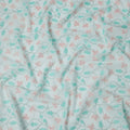 Aqua Blue Cotton Voile Leaf and Vine Embroidery Fabric, Width 110 Cms, India-D25318
