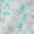 Aqua Blue Cotton Voile Leaf and Vine Embroidery Fabric, Width 110 Cms, India-D25318