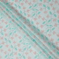 Aqua Blue Cotton Voile Leaf and Vine Embroidery Fabric, Width 110 Cms, India-D25318