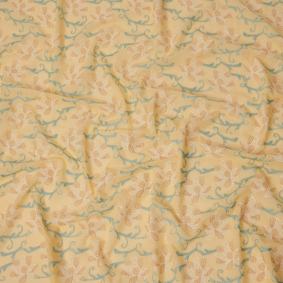 Mustard Yellow Cotton Voile Sequin Floral Embroidery Fabric, Width 110 Cms, India-D25314