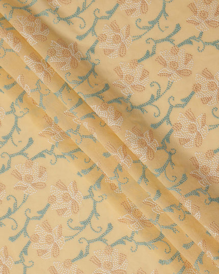 Mustard Yellow Cotton Voile Sequin Floral Embroidery Fabric, Width 110 Cms, India-D25314