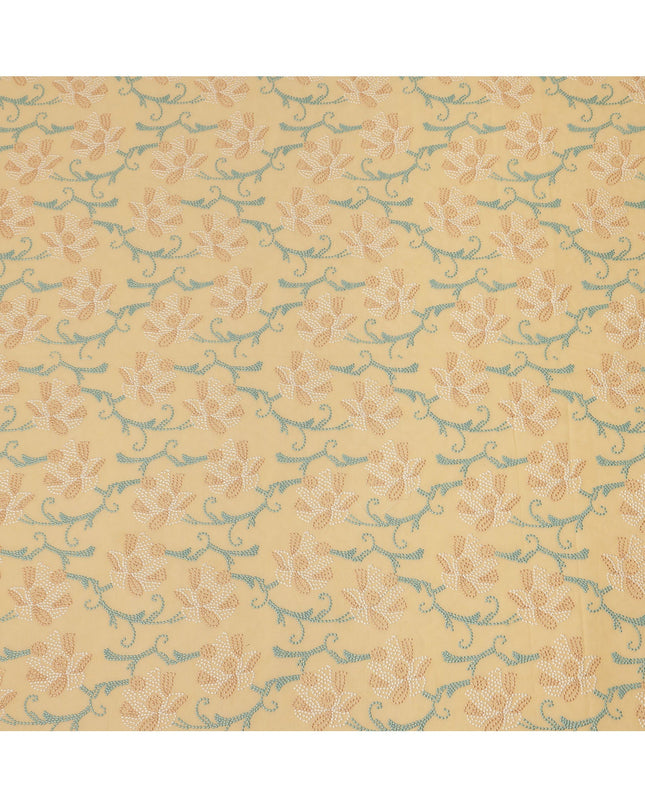 Mustard Yellow Cotton Voile Sequin Floral Embroidery Fabric, Width 110 Cms, India-D25314