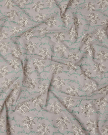 Grey Cotton Voile Sequin Floral Embroidery Fabric, Width 110 Cms, India-D25313