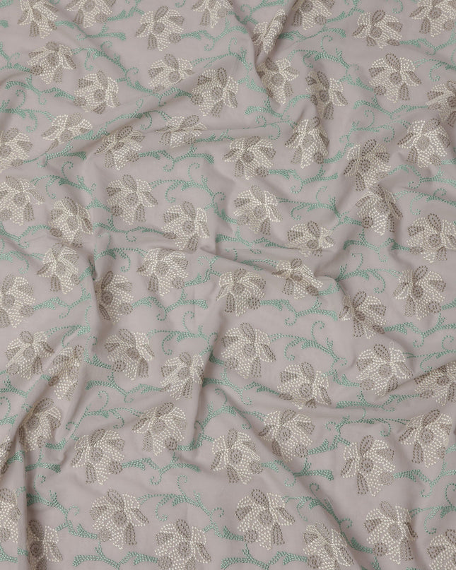 Grey Cotton Voile Sequin Floral Embroidery Fabric, Width 110 Cms, India-D25313