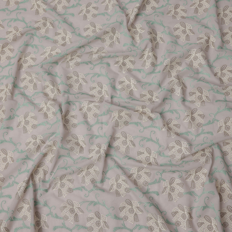 Grey Cotton Voile Sequin Floral Embroidery Fabric, Width 110 Cms, India-D25313