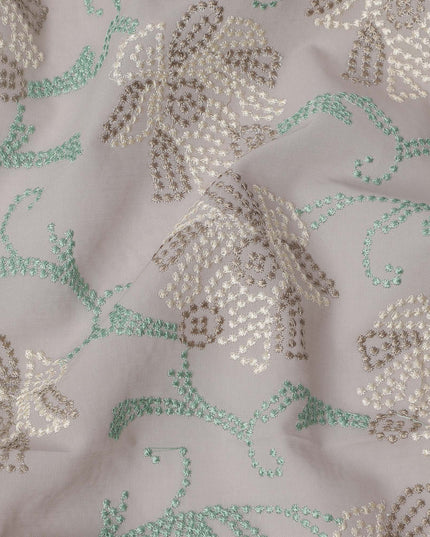 Grey Cotton Voile Sequin Floral Embroidery Fabric, Width 110 Cms, India-D25313