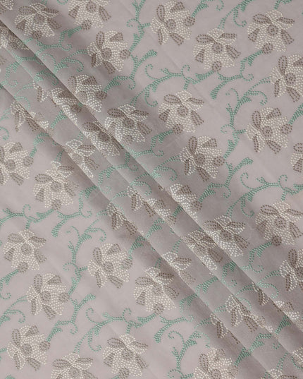 Grey Cotton Voile Sequin Floral Embroidery Fabric, Width 110 Cms, India-D25313