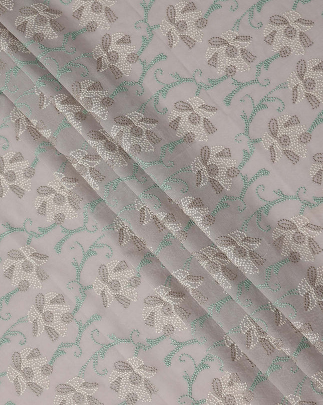 Grey Cotton Voile Sequin Floral Embroidery Fabric, Width 110 Cms, India-D25313