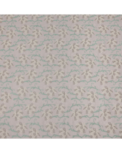 Grey Cotton Voile Sequin Floral Embroidery Fabric, Width 110 Cms, India-D25313