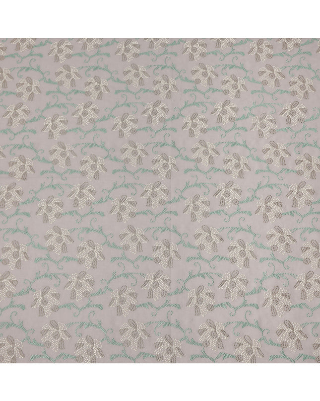 Grey Cotton Voile Sequin Floral Embroidery Fabric, Width 110 Cms, India-D25313