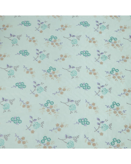 Mint Green Cotton Voile Multicolor Floral Embroidery Fabric, Width 110 Cms, India-D25315