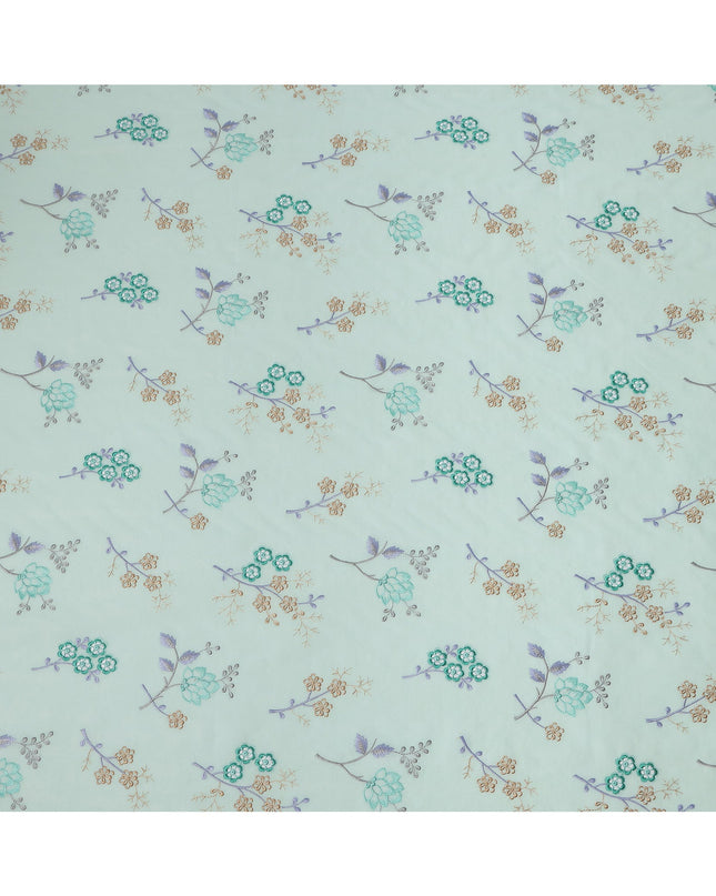 Mint Green Cotton Voile Multicolor Floral Embroidery Fabric, Width 110 Cms, India-D25315