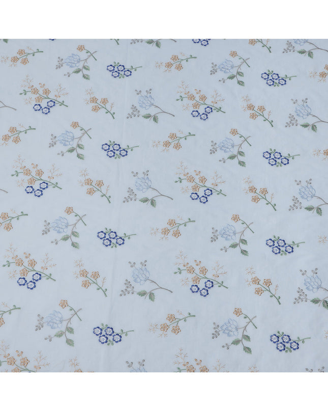 Light Blue Cotton Voile Multicolor Floral Embroidery Fabric, Width 110 Cms, India-D25316