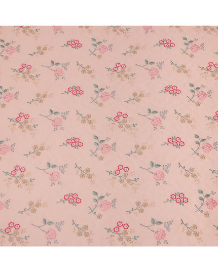 قماش فوال قطني بلون الخوخ متعدد الألوان مطرز بالزهور، عرض 110 سم، الهند - D25310