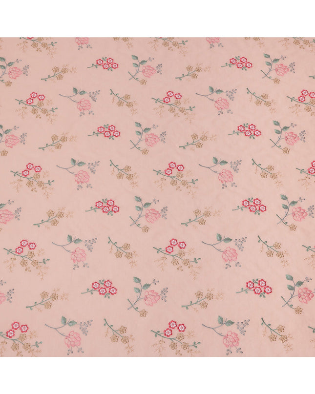 Peach Cotton Voile Multicolor Floral Embroidery Fabric, Width 110 Cms, India-D25310