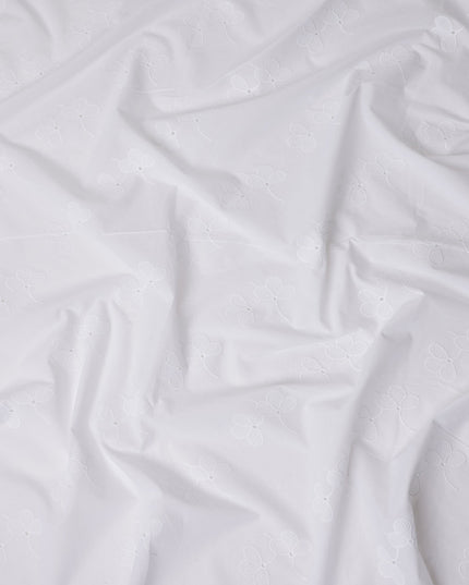 White Floral Cotton Voile Fabric India 140cm