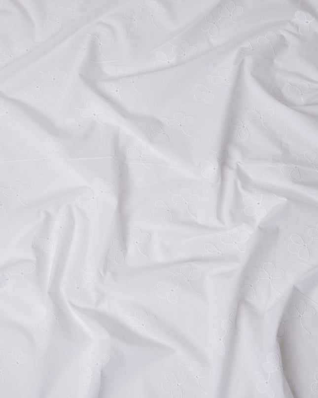 White Floral Cotton Voile Fabric India 140cm