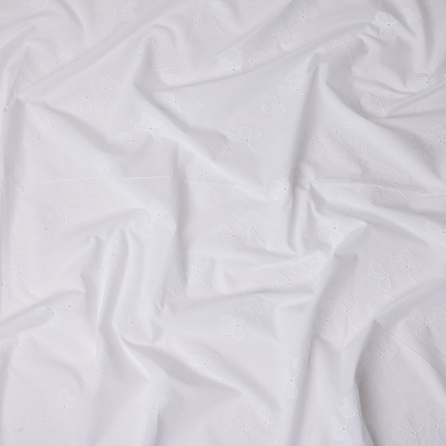 White Floral Cotton Voile Fabric India 140cm