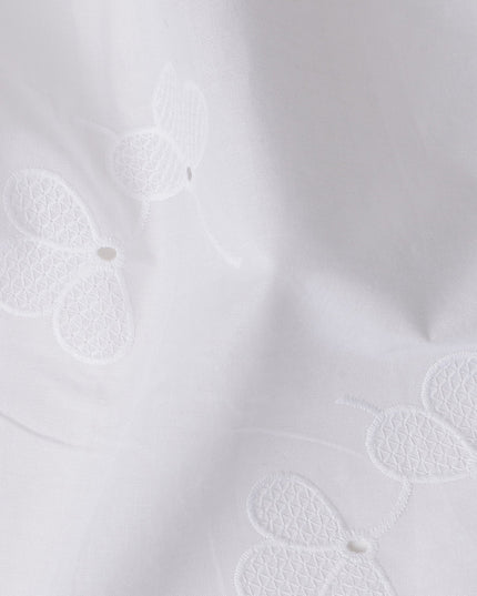 White Floral Cotton Voile Fabric India 140cm