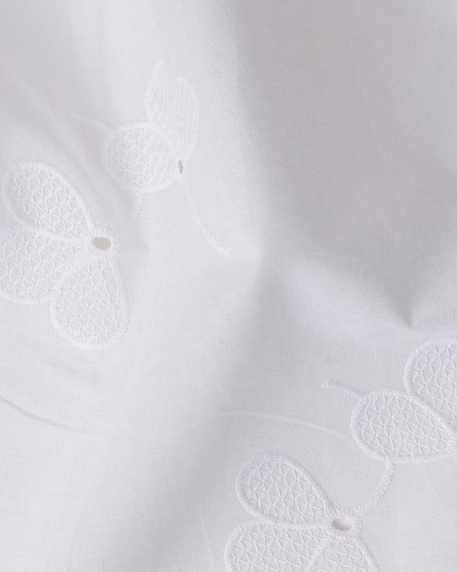 White Floral Cotton Voile Fabric India 140cm