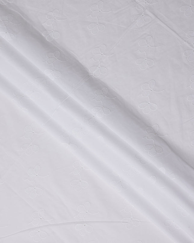 White Floral Cotton Voile Fabric India 140cm