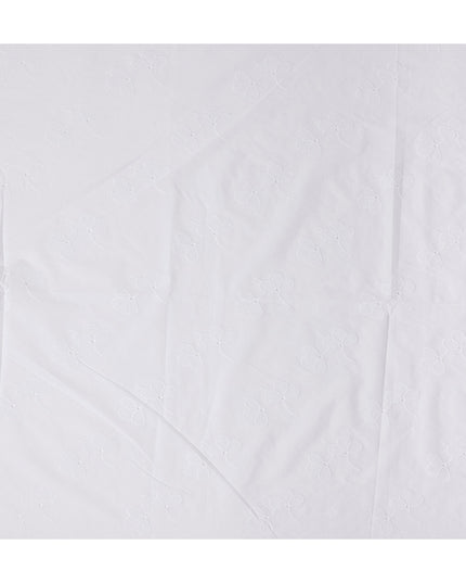 White Floral Cotton Voile Fabric India 140cm