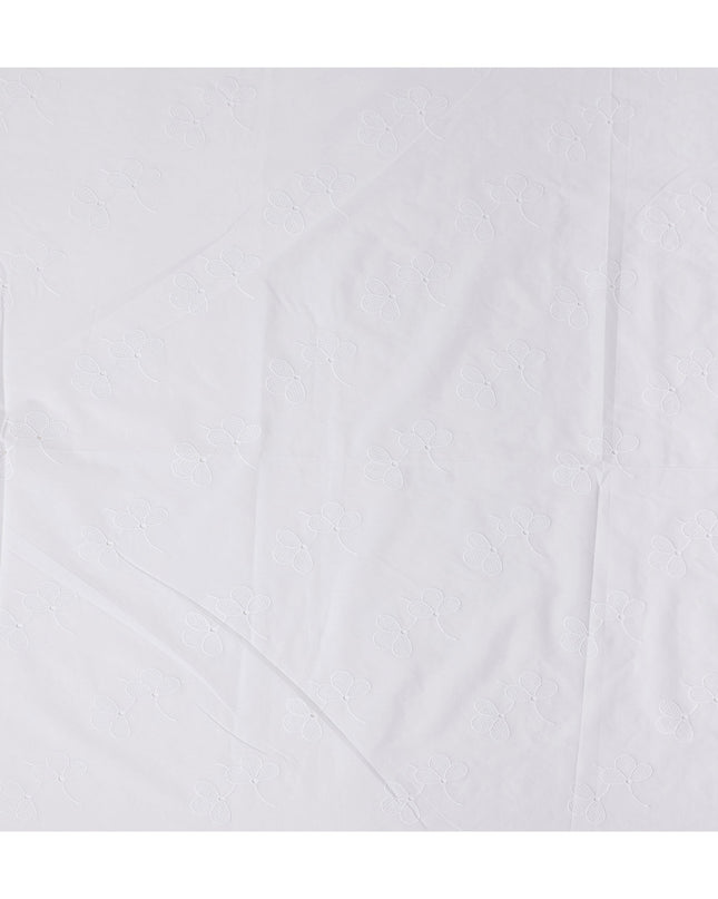White Floral Cotton Voile Fabric India 140cm