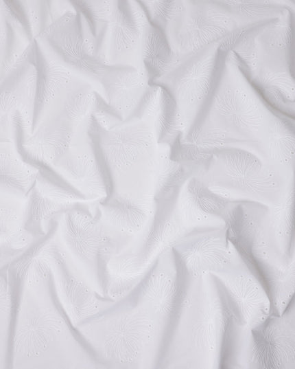 White Embroidered Cotton Voile Fabric India 140cm