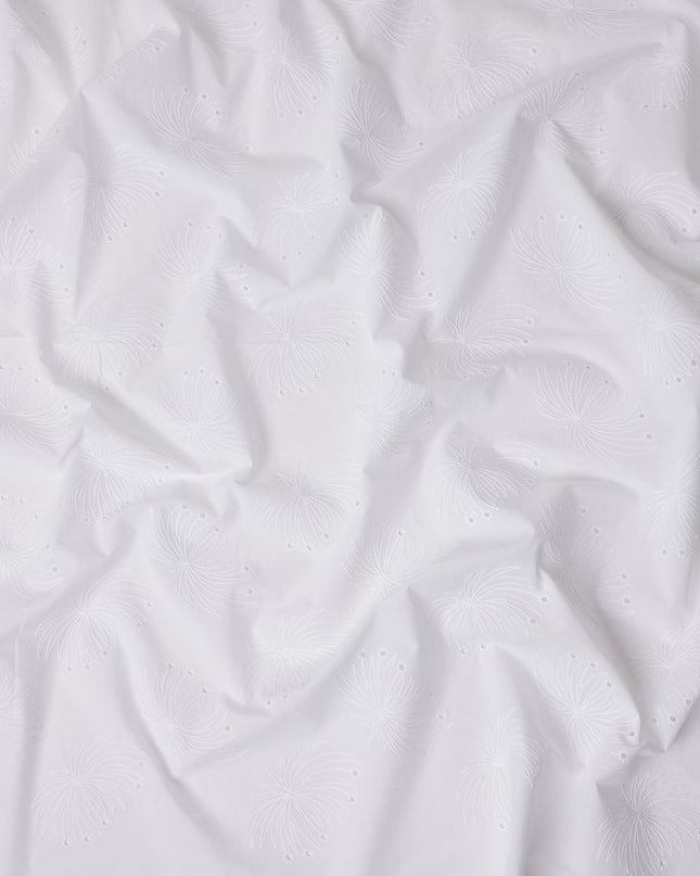 White Embroidered Cotton Voile Fabric India 140cm