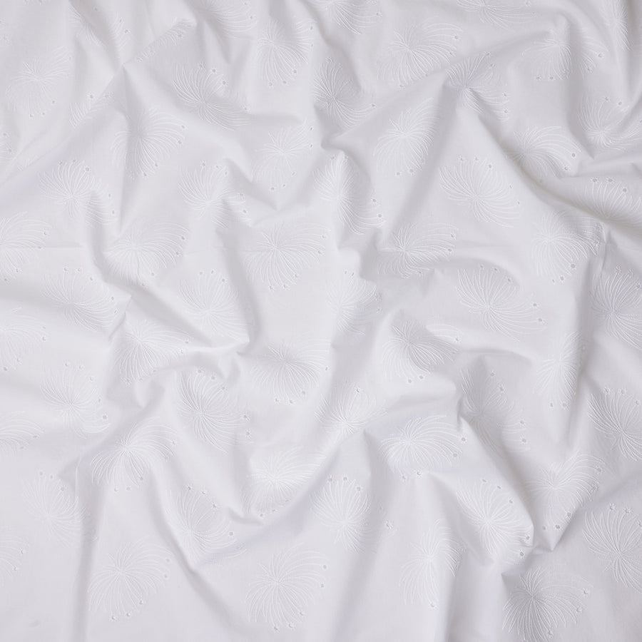 White Embroidered Cotton Voile Fabric India 140cm