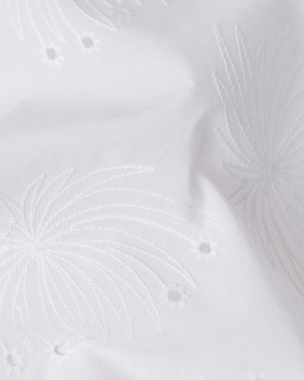 White Embroidered Cotton Voile Fabric India 140cm