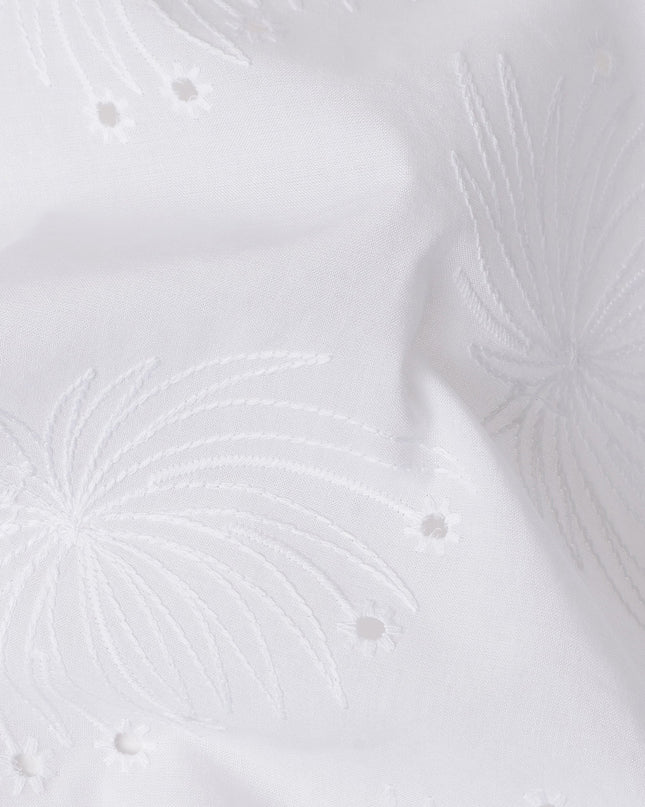 White Embroidered Cotton Voile Fabric India 140cm