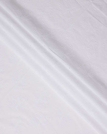 White Embroidered Cotton Voile Fabric India 140cm