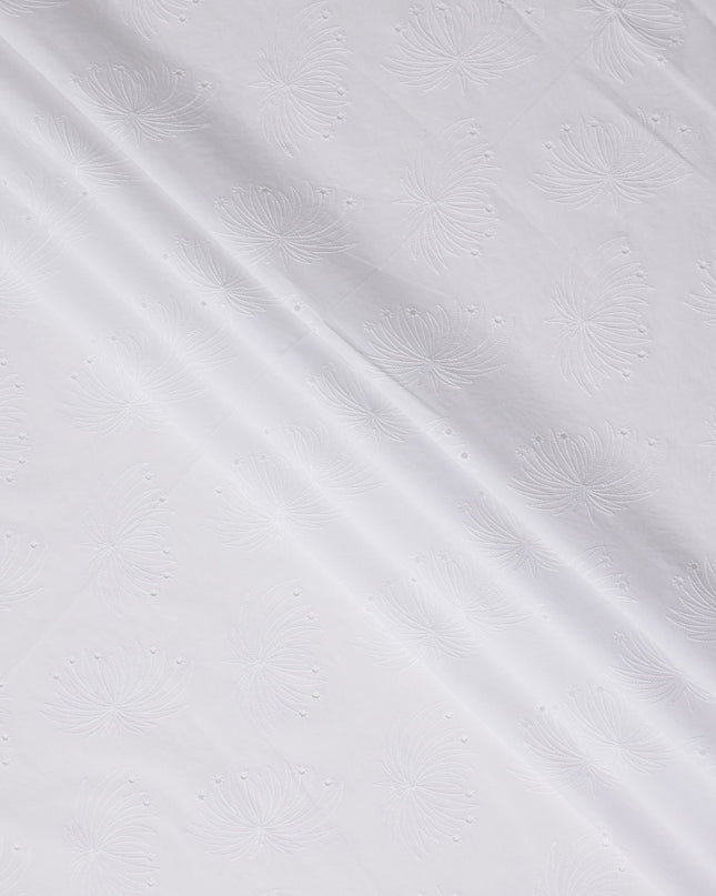 White Embroidered Cotton Voile Fabric India 140cm