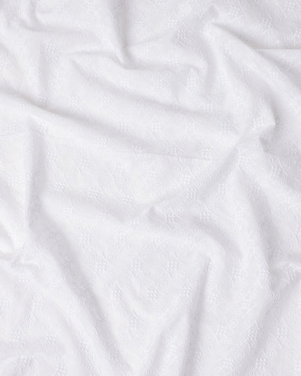 White Chikankari Cotton Voile Fabric India 140cm