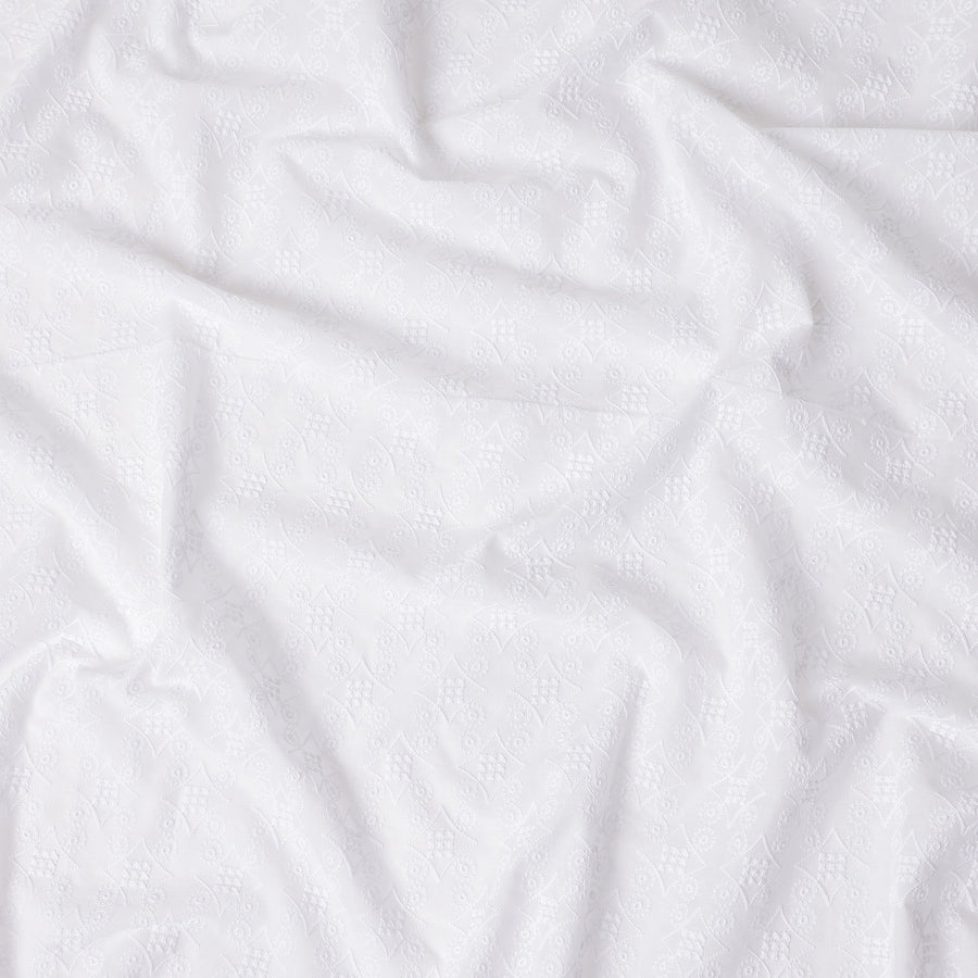 White Chikankari Cotton Voile Fabric India 140cm