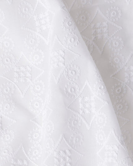 White Chikankari Cotton Voile Fabric India 140cm