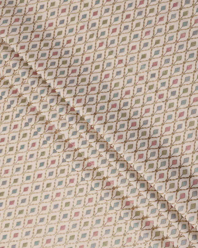 Cream Multicolor Diamond Motif Cotton Voile Embroidery Fabric, 110 cm Width, Made in India-D24680