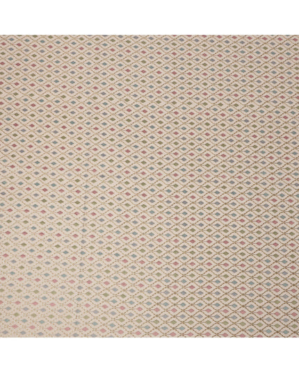 Cream Multicolor Diamond Motif Cotton Voile Embroidery Fabric, 110 cm Width, Made in India-D24680