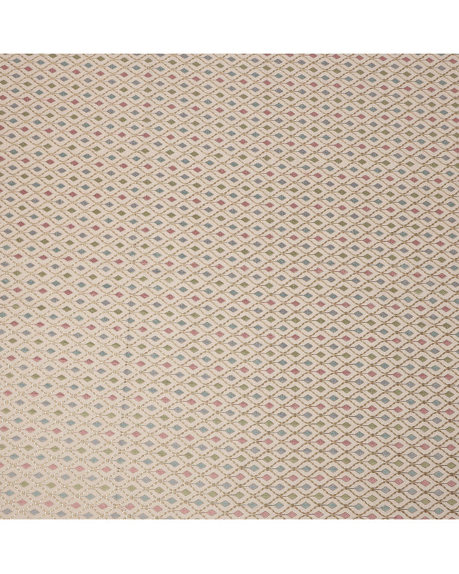 Cream Multicolor Diamond Motif Cotton Voile Embroidery Fabric, 110 cm Width, Made in India-D24680