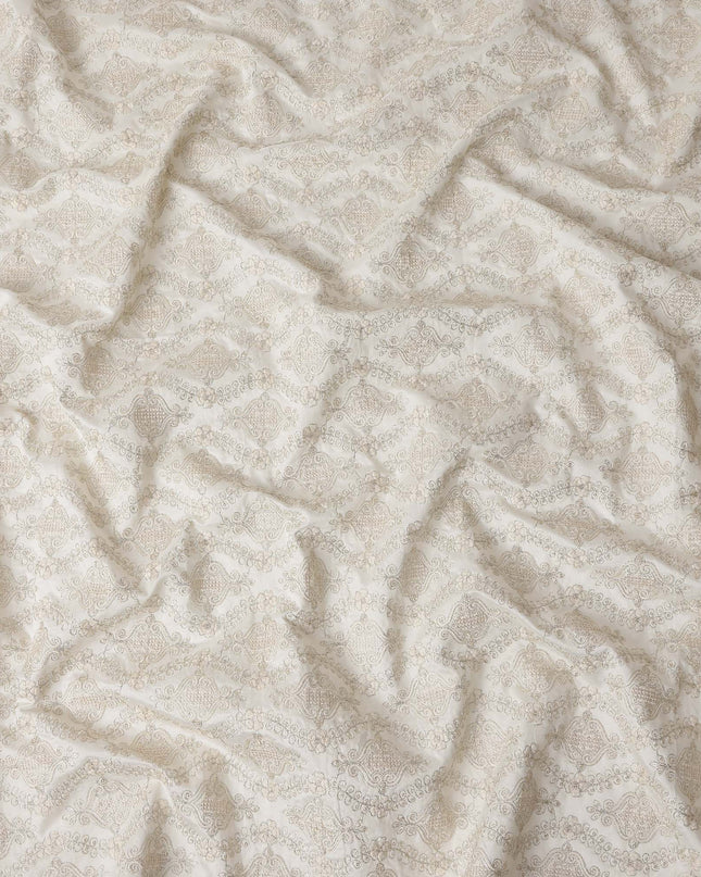 Beige Geometric Cotton Silk Embroidery Fabric 140cm