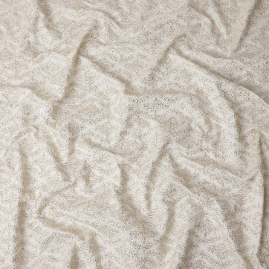 Beige Geometric Cotton Silk Embroidery Fabric 140cm